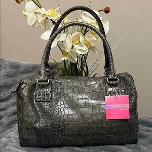 Cosmopolitan Charcoal Crocodile-Embossed Satchel with studs NWT retail $60